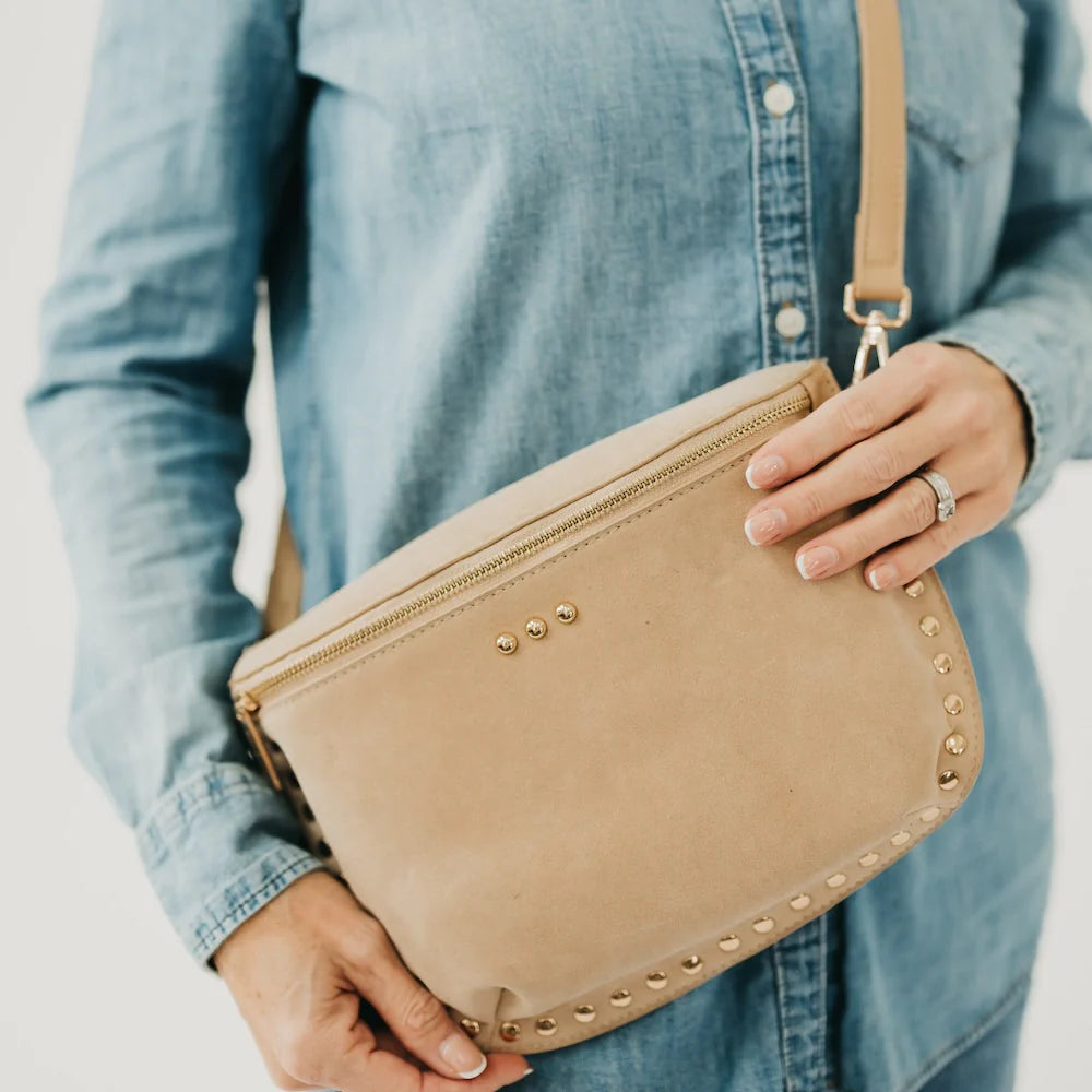 The Sabrina Studded Suede Bum Bag Oat