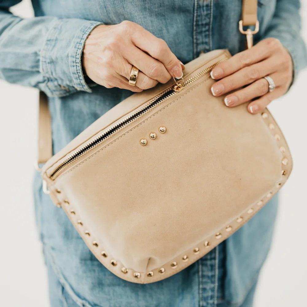 The Sabrina Studded Suede Bum Bag Oat