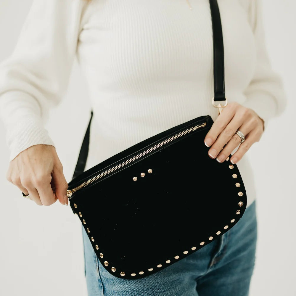 The Sabrina Studded Suede Bum Bag Black