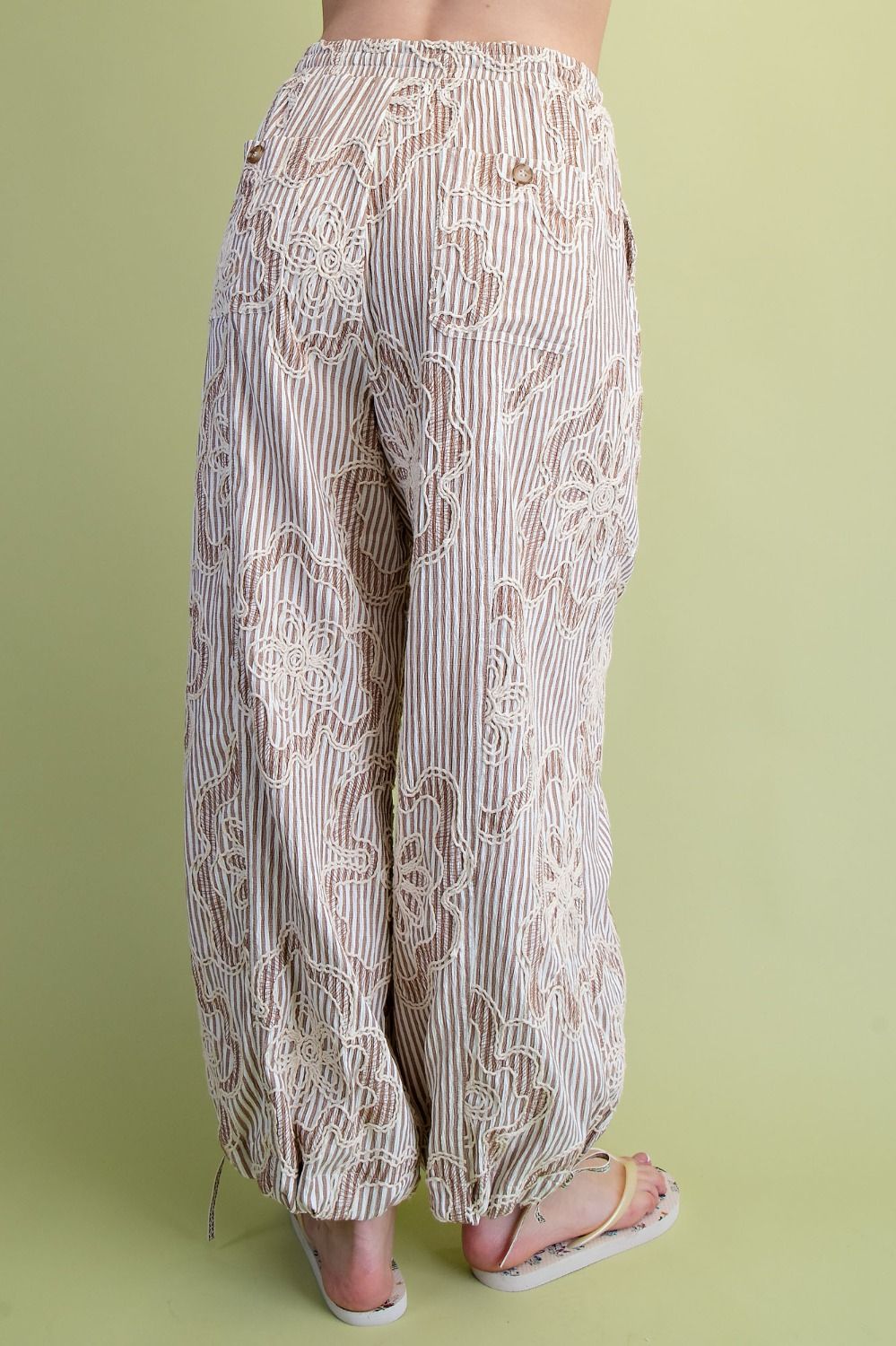 Free To Be Embroidered Striped Woven Pants Mocha