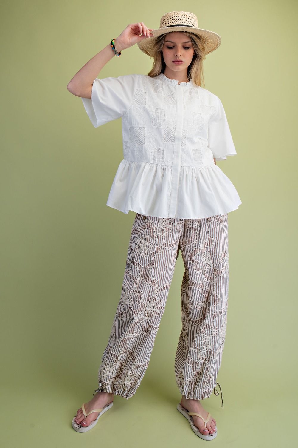 Free To Be Embroidered Striped Woven Pants Mocha