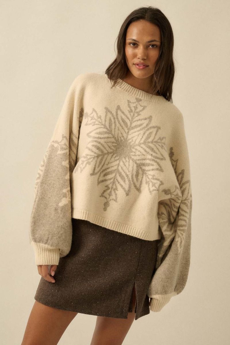 Winter Bliss Cream Jacquard Snowflake Sweater