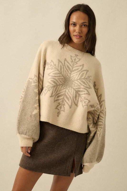 Winter Bliss Cream Jacquard Snowflake Sweater