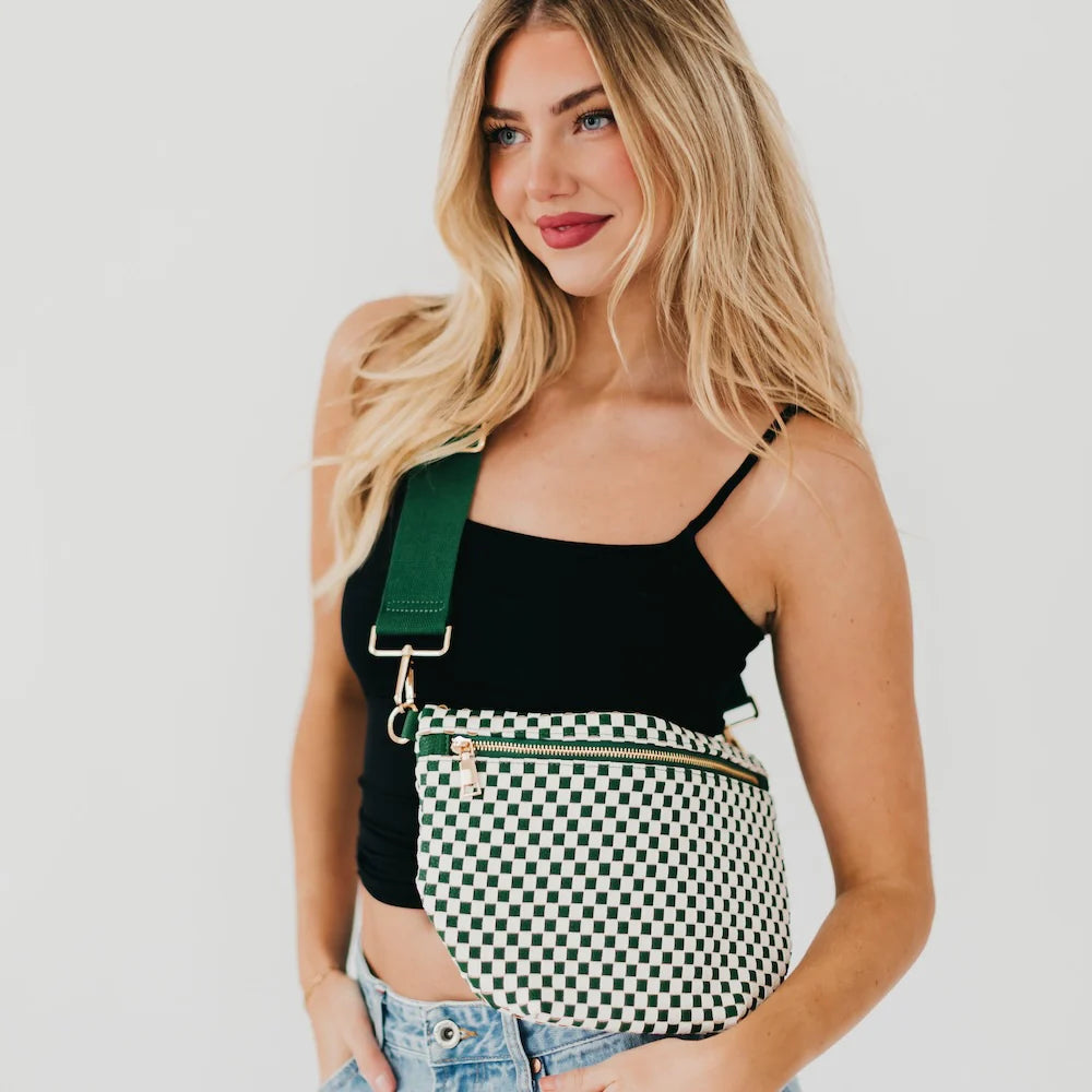 The Westlyn Woven Bum Bag Checkered Emerald