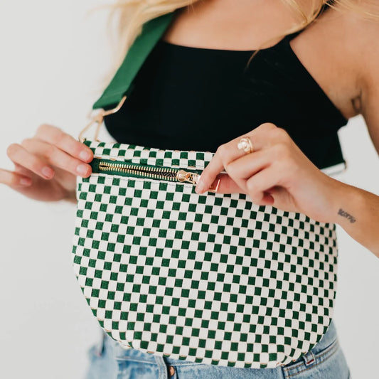 The Westlyn Woven Bum Bag Checkered Emerald