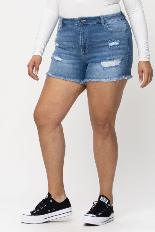 The Katie High Rise Denim Shorts Extended