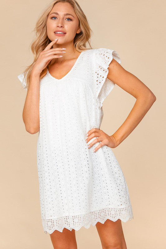 See You Again Eyelet Embroidered Dress Small