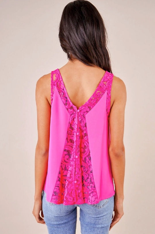 The Casa Mixed Lace Sleeveless Blouse Small