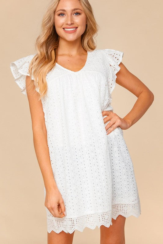 See You Again Eyelet Embroidered Dress Small