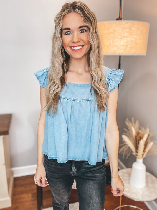 Missing You Chambray Top Large