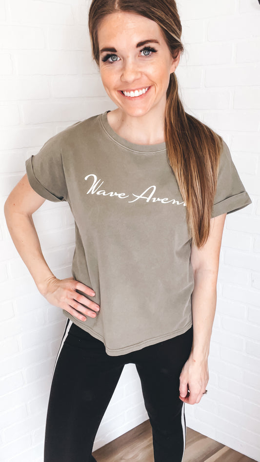 Wave Avenue Washed Long Crop Tee Olive