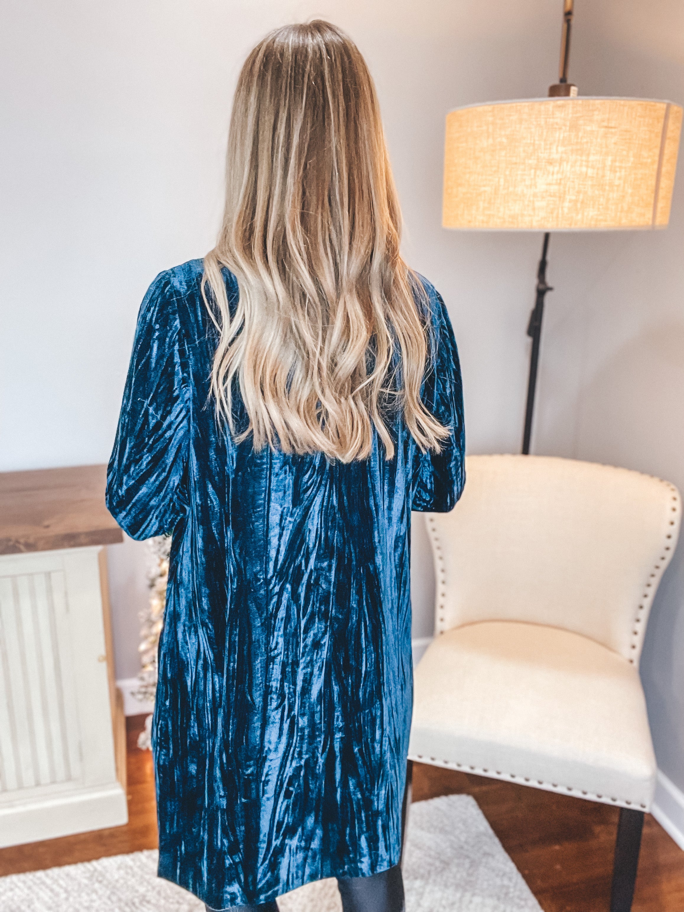 Decked Out Velvet Cardigan Blue