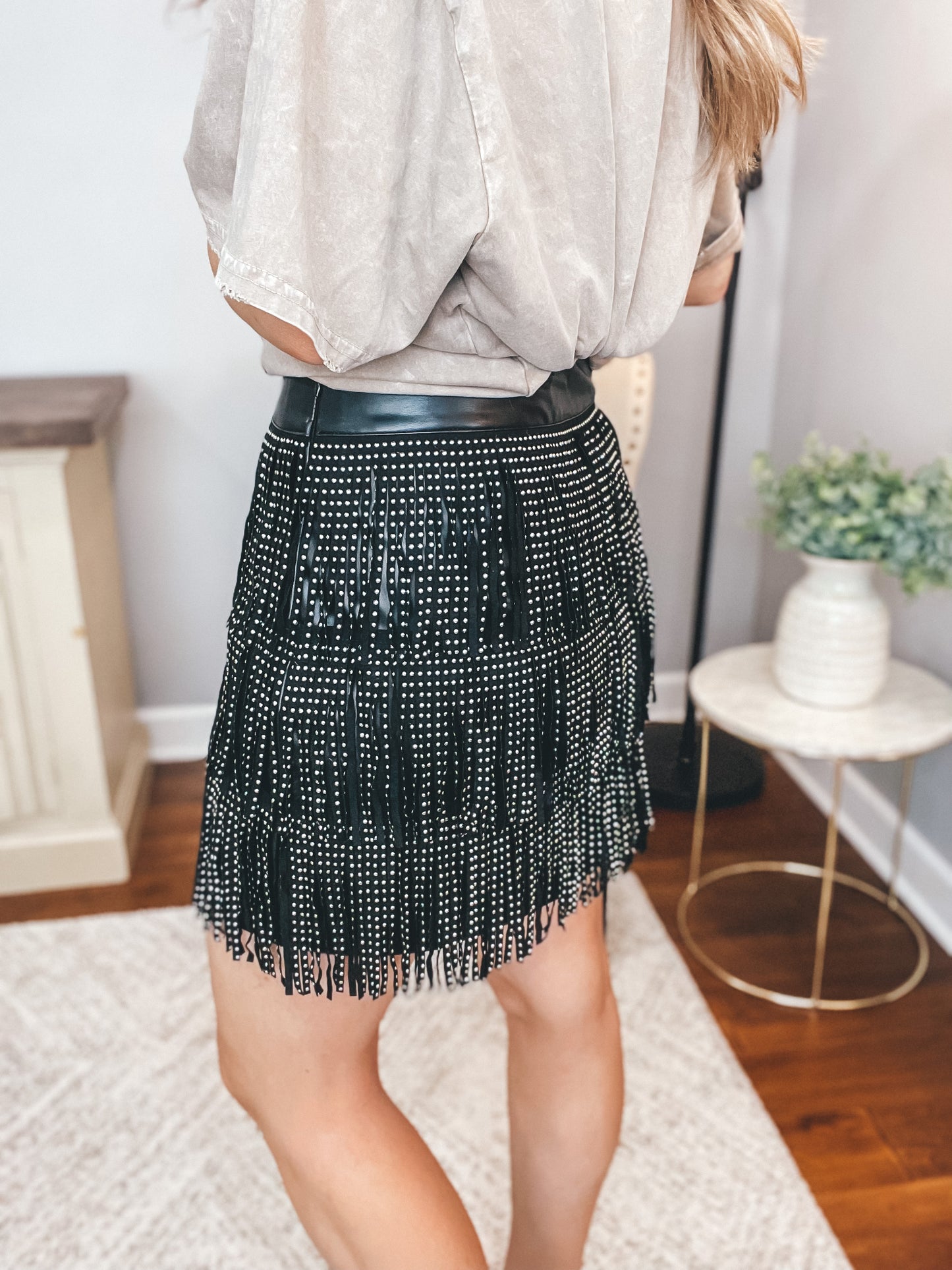 FRINGED LEATHER SKIRT LIMITED EDITION - Black