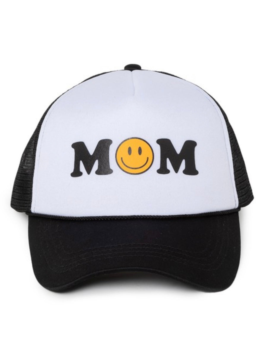 Smiley Mom Trucker Hat Black/White