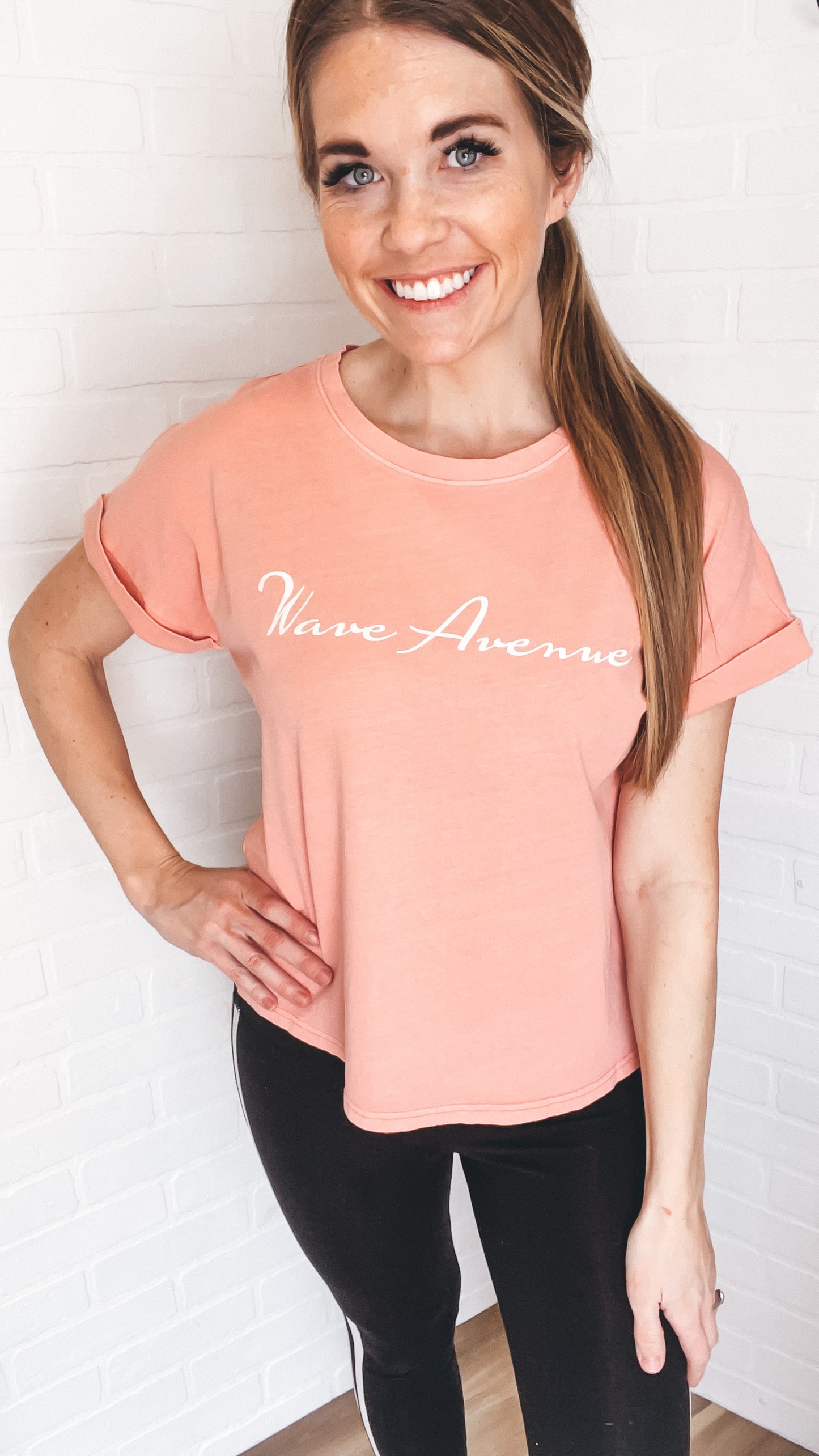 Wave Avenue Washed Long Crop Tee Light Pink