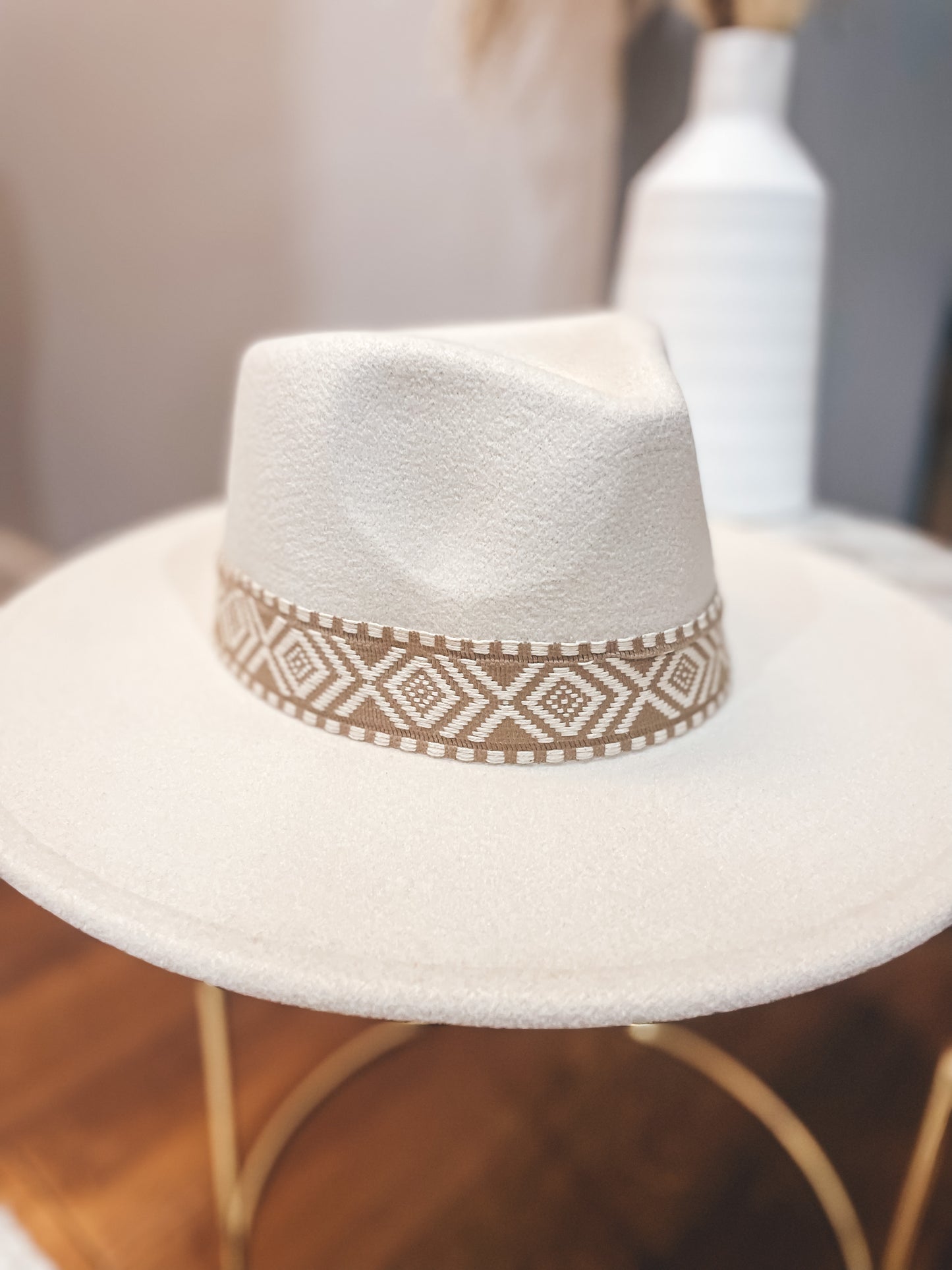 Gigi Western Boho Pattern Fedora Hat Ivory