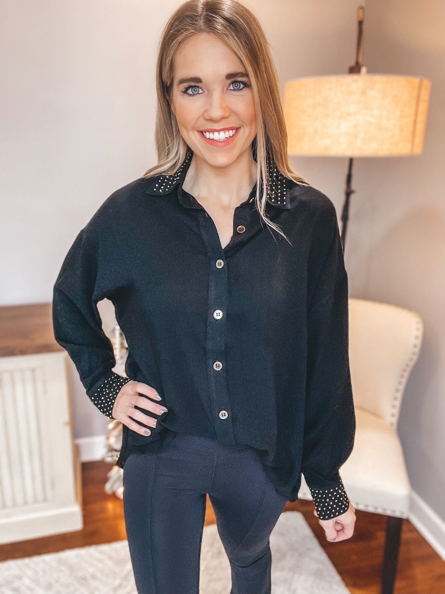 Day To Night Studded Detail Blouse Black